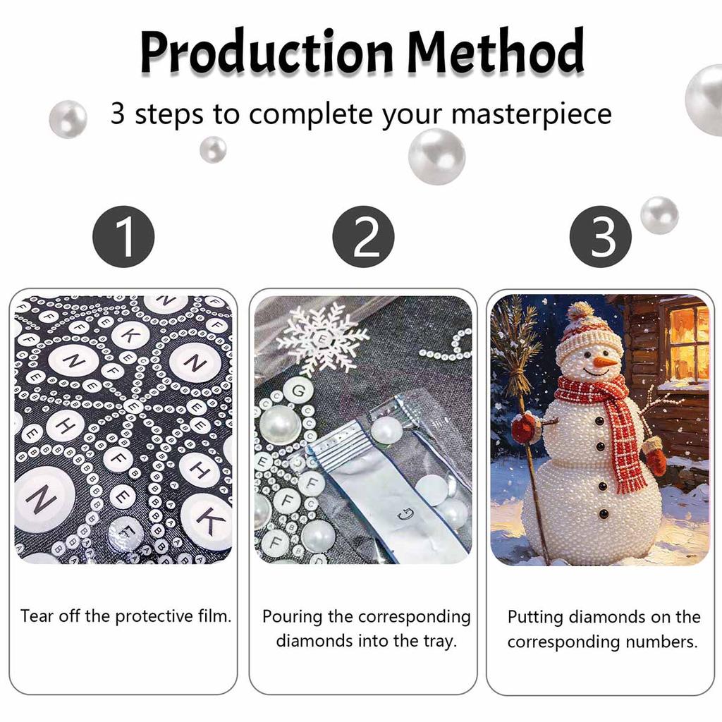 Framed Pearl Painting Kit Winter Snowman Design 3D Shiny Bead Art Canvas Relaxing Handmade Craft Gift for Adults Christmas Home Decor Project