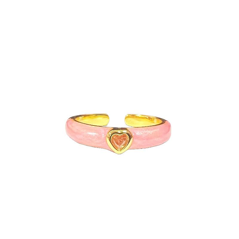 Cream Sea Blue Oil Drop Pink Enamel Love Zir*****Pen Ring Niche High-End Temperament Light Luxury Ring Woman