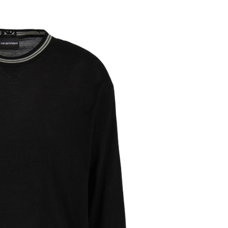 Emporio Armani FW23 Striped Trim Round Neck Long Sleeve Knit Sweater Men Sweater Black 6R1MXG-1MNGZ-0999