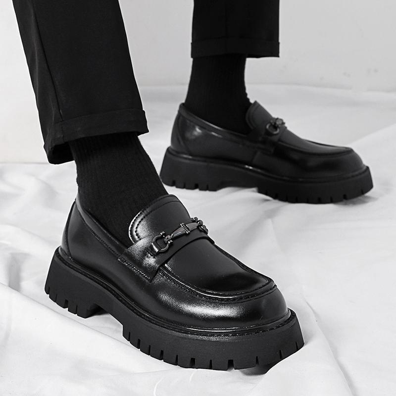 Teenagers Big Head Shoes One Pedal Loafers Small Thick Soles Heightening Leather Shoes Men's Shoes Large Size Shoes