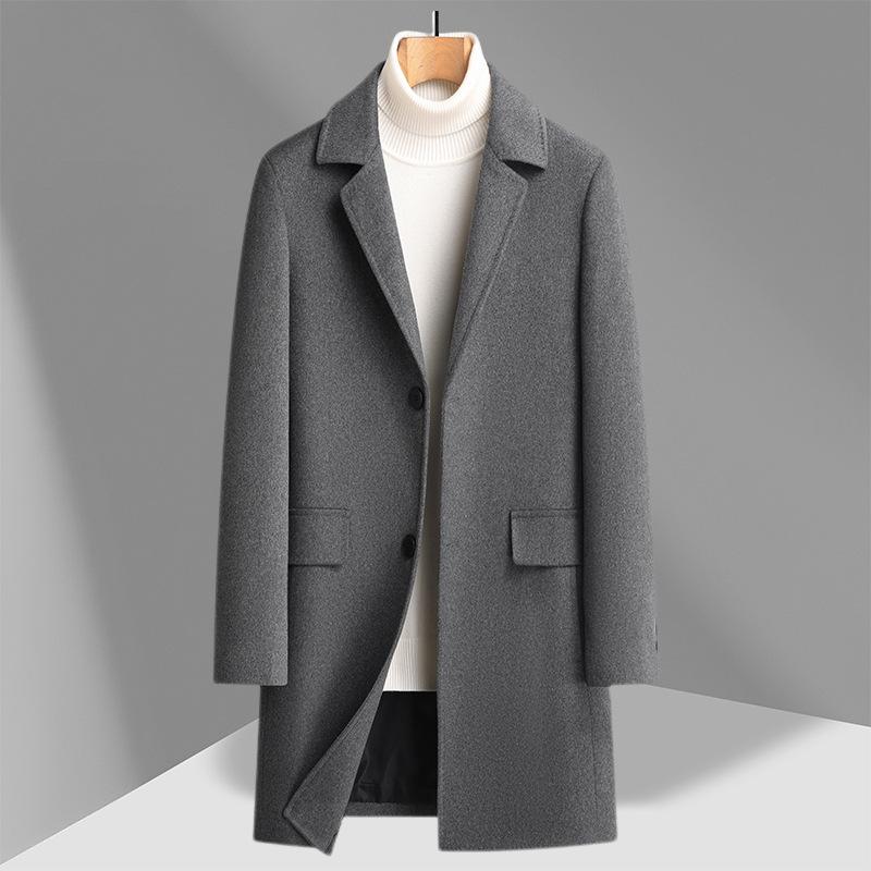 Autumn and Winter New Men's Woolen Coat Medium and Long Suit Collar Business Casual Thickened Woolen Coat Men's Coat