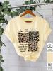 Letter Leopard Pattern Print Casual Summer Women's Versatile Short Sleeve T-Shirt women clothing vintage clothes y2k top