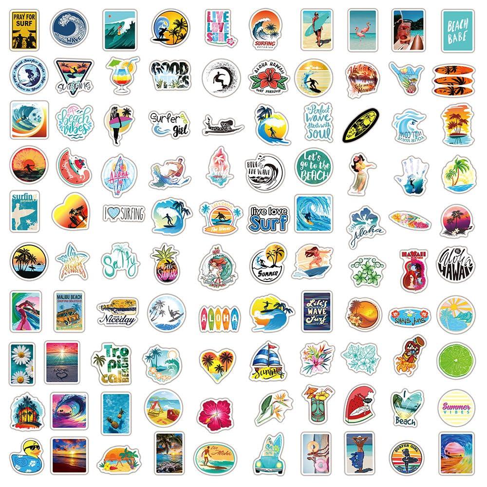 Stickers Waterproof Stickers Car Camping Stickers Hawaiian 100 Surf Stickers Set