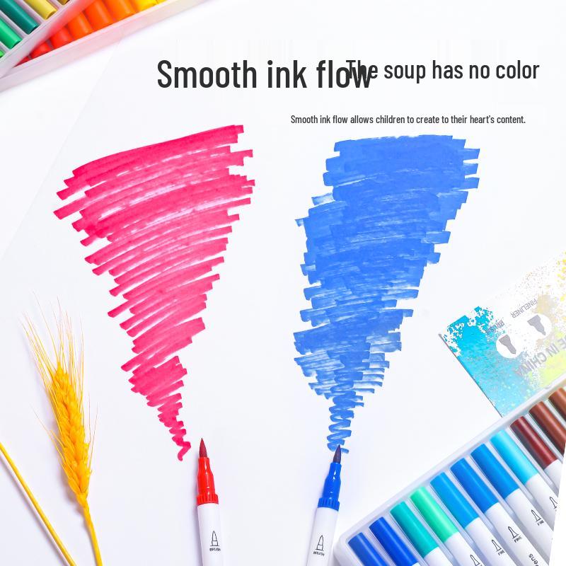 Washable Water-based Double-headed Watercolor Pens for Children - Soft-tip Markers and Brush Set