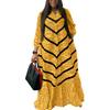 Oversized Women Casual Round Neck 3/4 Sleeve Striped Print Loose Maxi Ruffled Dress