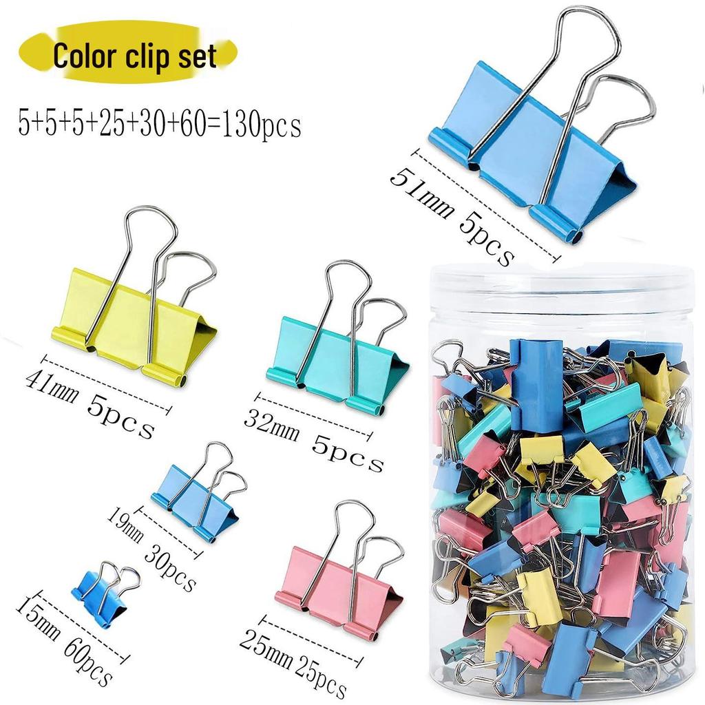 Multicolored Long-Tail & Black Metal Binder Clips Set