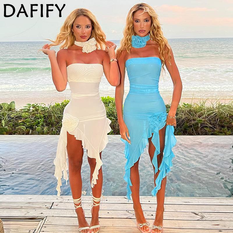 

DAFIFY женская мода лето весна однотонный принт без рукавов на одно плечо с высокой талией повседневные платья