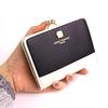 [Hiroko Koshino Femme] Women's Bi-fold Wallet, Clasp Closure, Two-tone, Large Capacity, Popular Brand (Black)