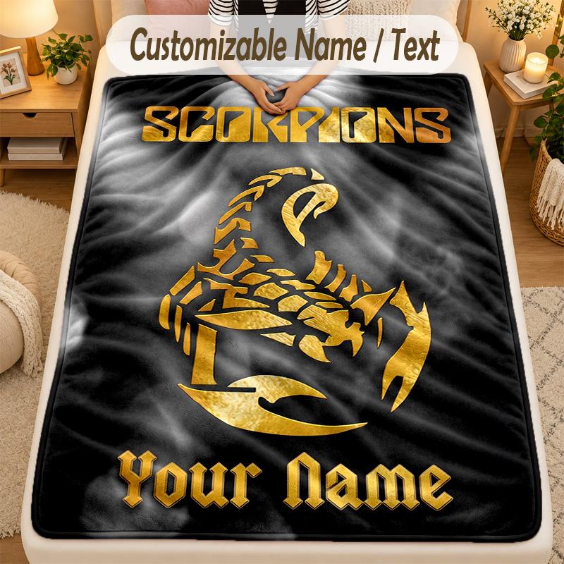 Flannel BlanketScorpions Custom Name Text Personalized Soft Warm Throw Blanket Home Decor Gift