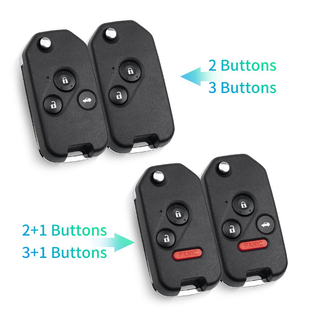 For Honda Fit Accord Civic 2006-2011 2003-2013 CRV 2018 Pilot Modified Flip 2/3/4 Buttons Car Remote Key Shell with/without Rubber Pad