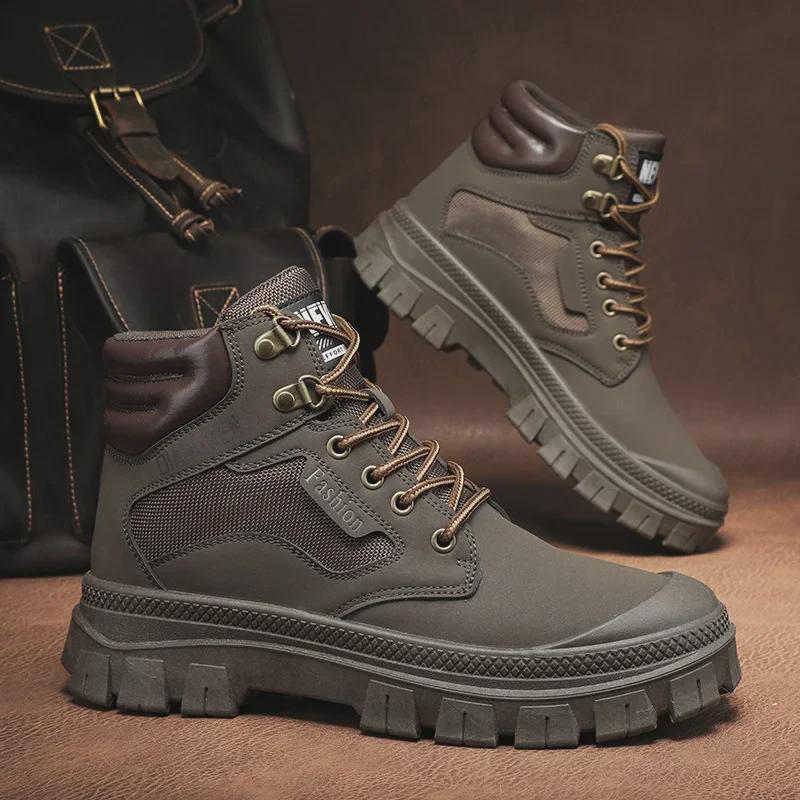 2024 Men's Retro British Martin Boots: High-Top Genuine Leather, Kick-Resistant, Trendy Big Yellow Work Shoes.