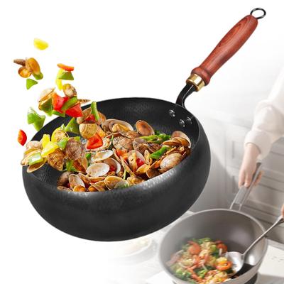 Antihaft-Wok, 24 cm Woks und Pfannen, Manuell geschmiedete Pfanne, Flacher Boden, Wok-Pfanne für Induktions-, Elektro- und Gasherde