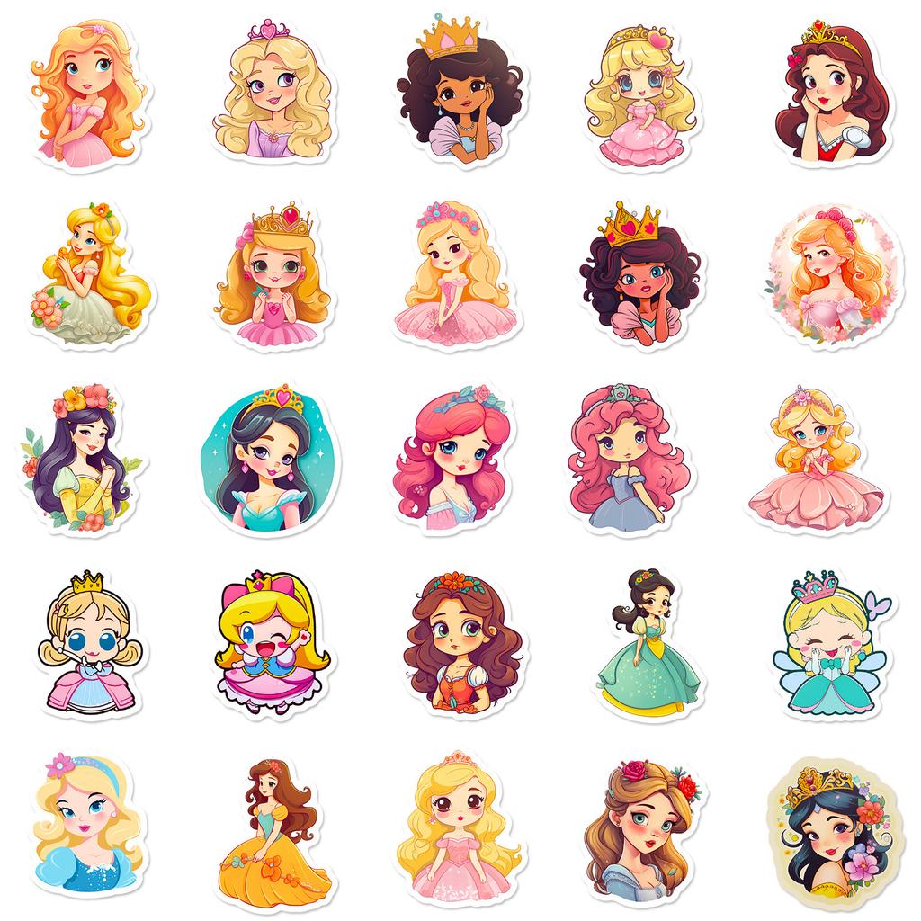 50 Cute Princess Children's Stickers Car Mobile Phone School Bag Pen Box Decoration Stickers Waterproof Stationery Creative Stickers