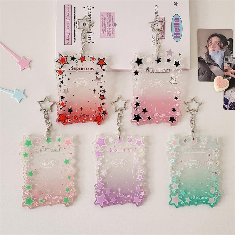 Portafototessere Carino Colore Gradiente Stella Porta Carte Ragazza in PVC Espositore Foto Idol Custodia Protettiva Portachiavi Ciondolo Borsa Regalo