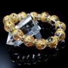 [Seki-Kira] 16mm Gold Rondelle Prayer Beads Bracelet with Gold Carved Five-Prong Emperor Dragon Crystal Power Stone [b337]