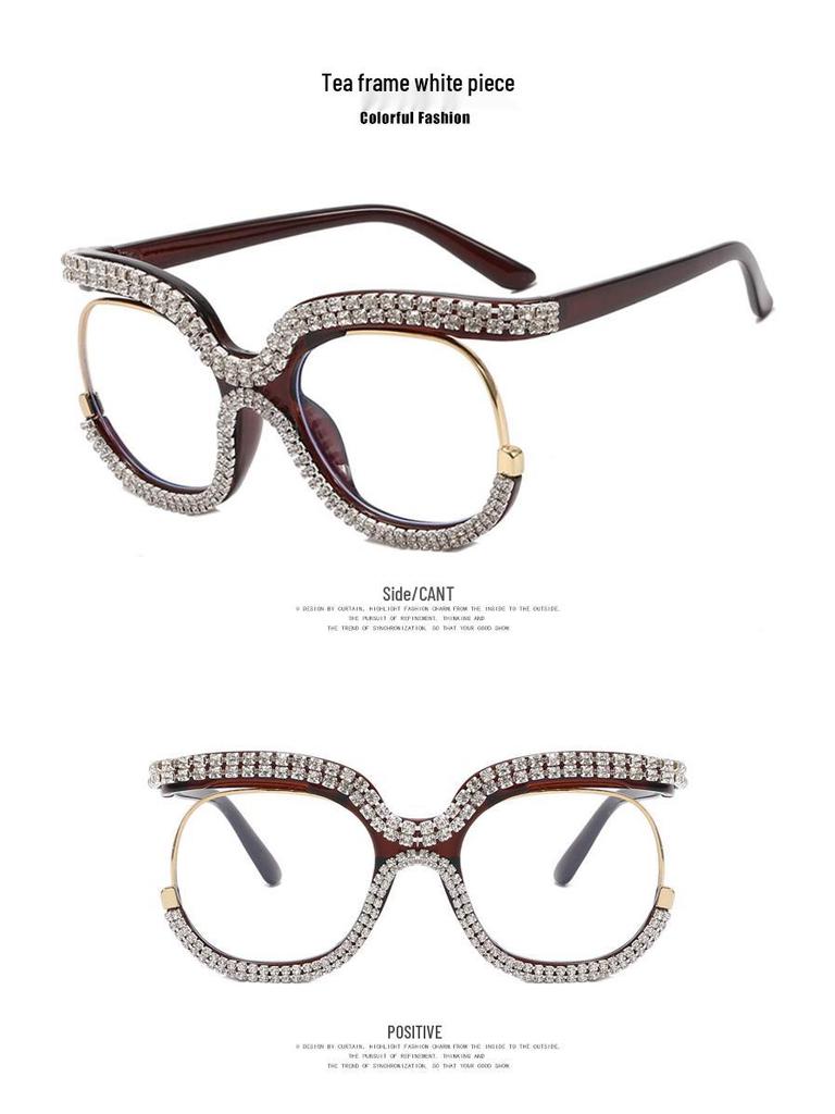 2022 Trendy Rhinestone Owl Large Anti-Blue Light Eyeglass Frame for European & American Styles