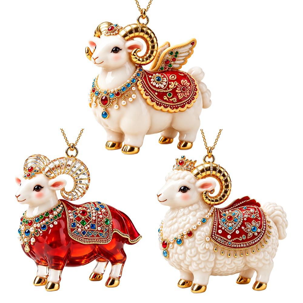Set di Ornamenti Appesi Capra Brillante Decorazione Animale Piatta 2D da Appendere Decorazione Festa Festiva