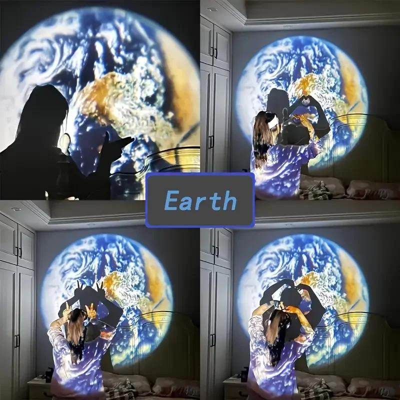 USB Ceiling Moon Earth Projection Atmosphere Light Starry Sky Lamp Night Light Romantic Bedroom Decoration Galaxy Projector