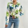 Watercolor Floral Print Long Sleeve Shirt Top Women Summer French Chic Satin-Feel Blouse Loose Fit Resort Wear