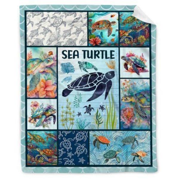 Turtle Blanket Gift Vintage Marine Animal Theme Decorative Flannel Blanket