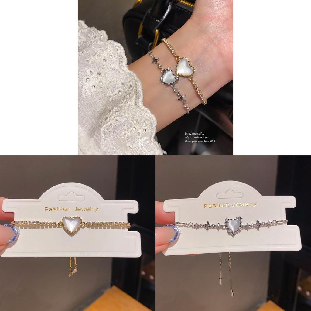 Fashion Heartshaped Cz Star Love Cat Eye Bracelet With Microset Copper For Womens Casual Wear