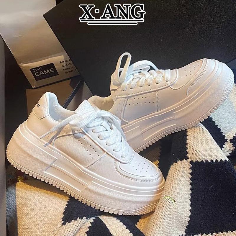 Leather board shoes children's spring new thick-soled heightening white shoes students versatile leisure sports