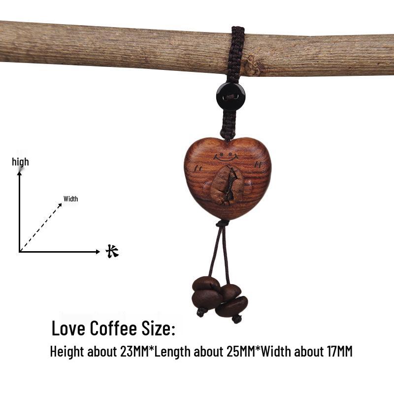 Peach Wood Coffee Bean Teddy Bear Heart Handbag Charm Pendant Keychain