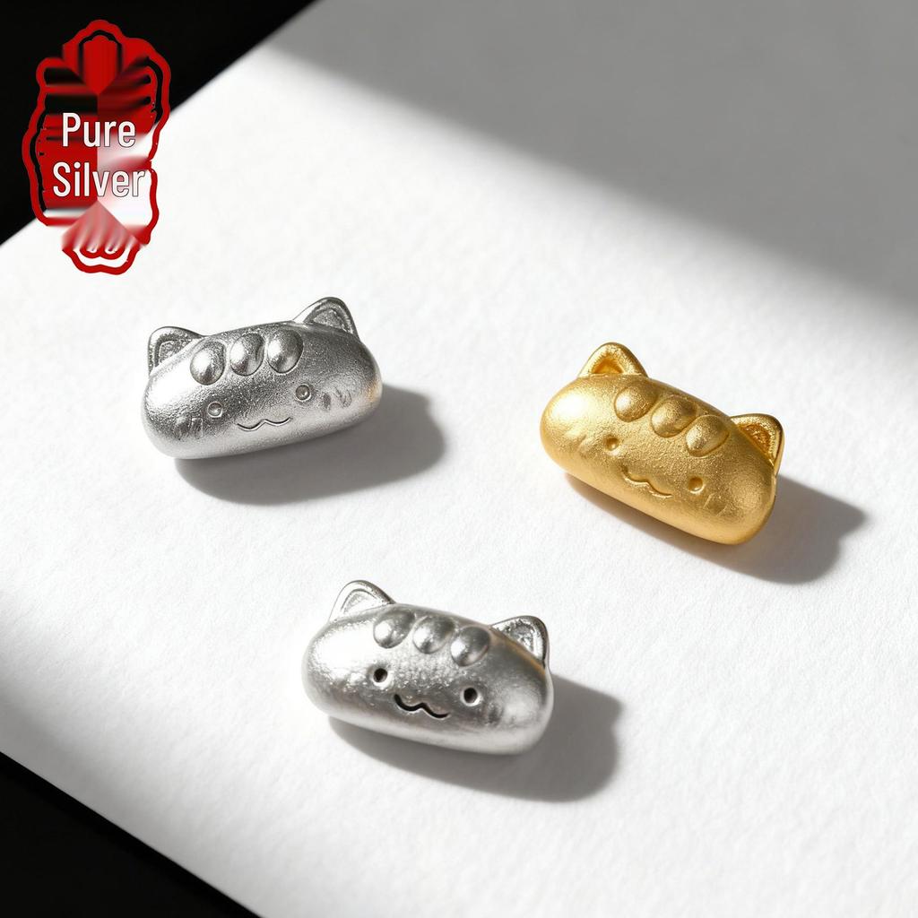 Sterling Silver Cat Spacer Beads for DIY Bracelet and Rope Accessories - Cute Handmade Jewelry