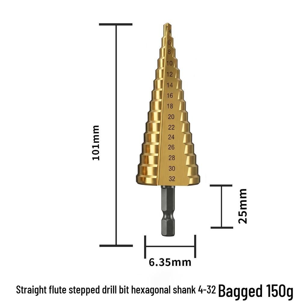 6-Piece Titanium Coated Serrated Step Drill Bit Set - Rustproof, Durable, High-Efficiency Twist Hole Opener.