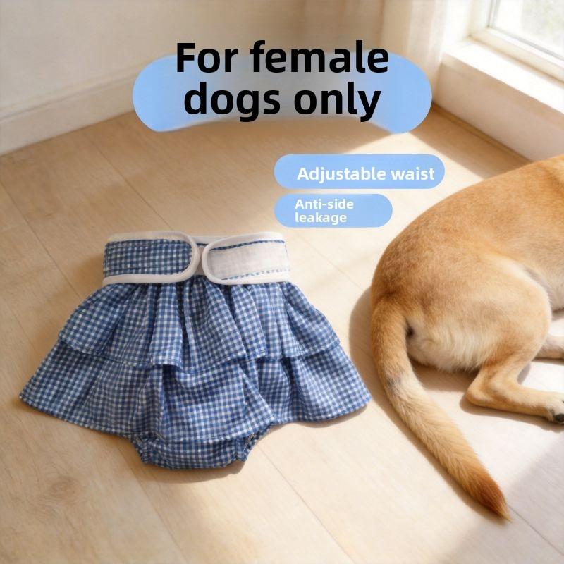 Skirt-style Checkered Style Female Dog Sanitary Pants, Leak-proof, Breathable Menstrual Pants, Anti-harassment Safety Pants