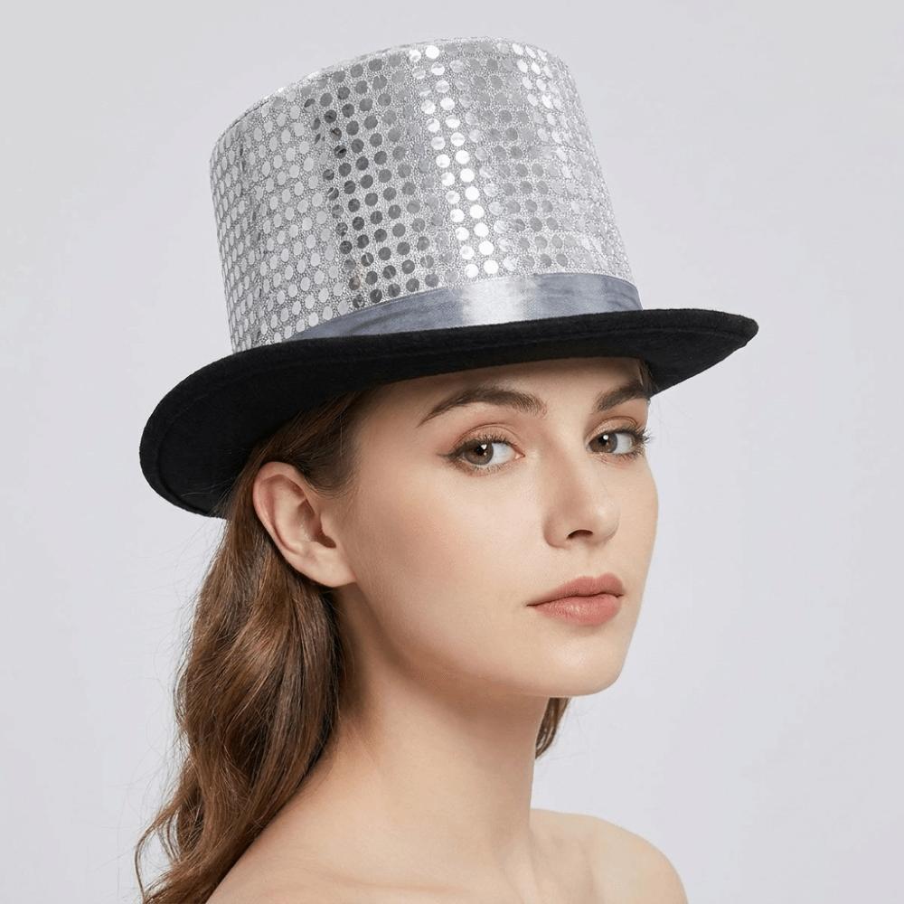 Sequined Glitter Top Hat British Style Multicolor Glittering Magician Hat Durable Lightweight Polyester Bowler Jazz Hat