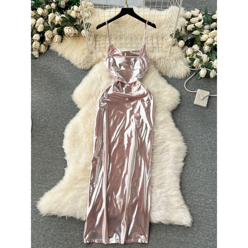 Accessible Luxury Metal Feeling Silm Niche Style Sling Dress