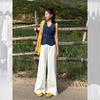 Womens Solid Color Collared Sleeveless Knit Vest