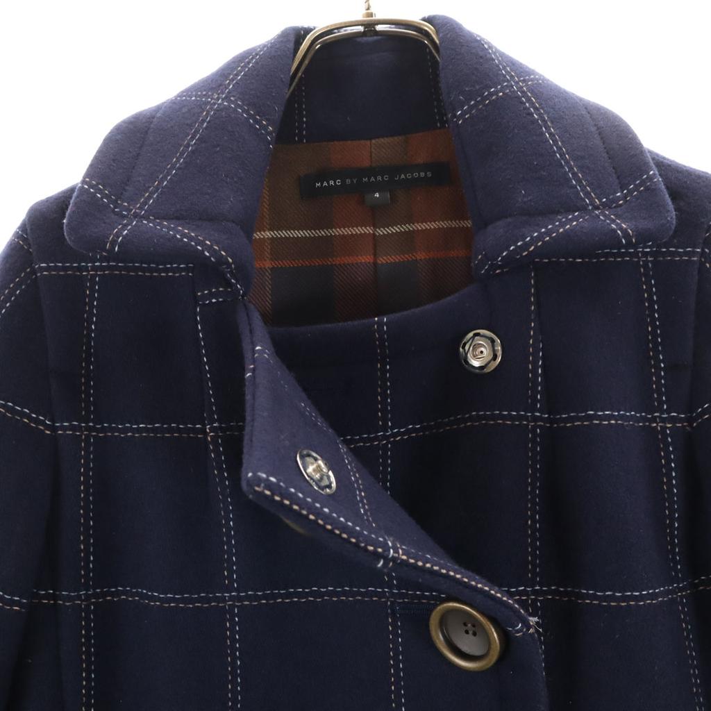 Marc by Marc Jacobs Check Pattern Wool Coat 4 Navy Women Used