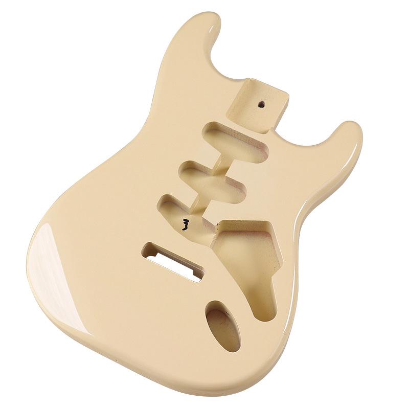 Lesklé krémově žluté tělo elektrické kytary z topolu se třemi single-coil snímači