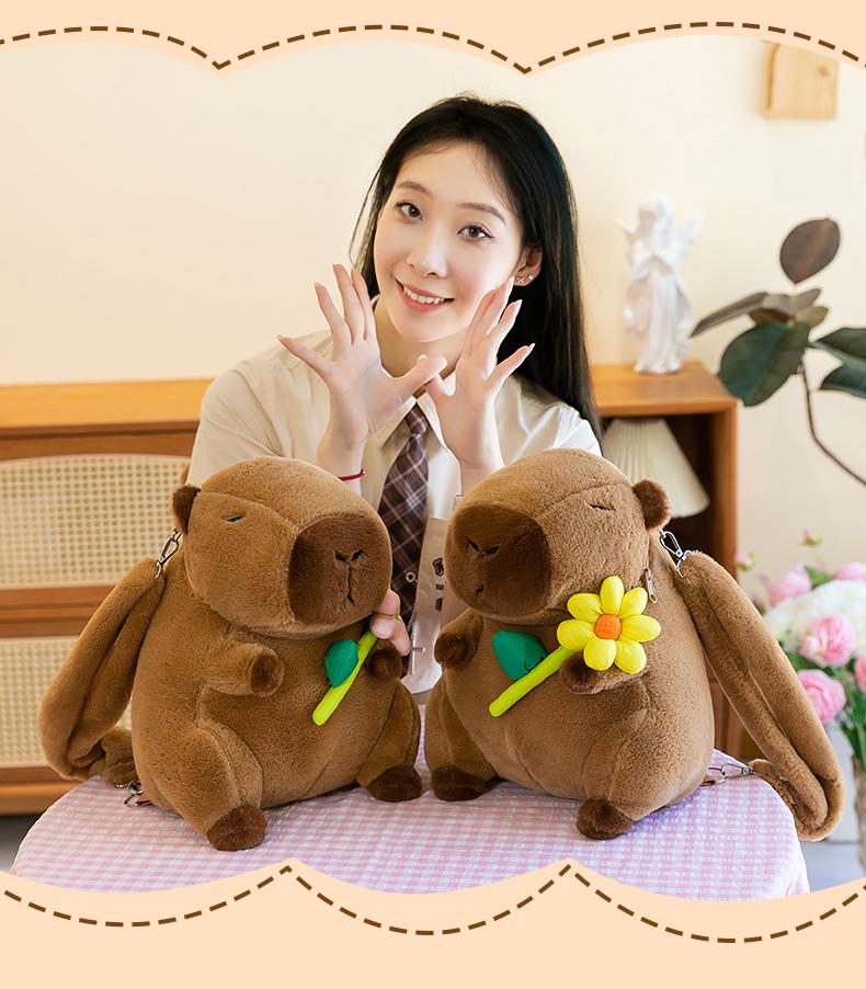 Capybara Backpack Plush Doll: Large Capacity Women's Cartoon Hamburger Schoolbag