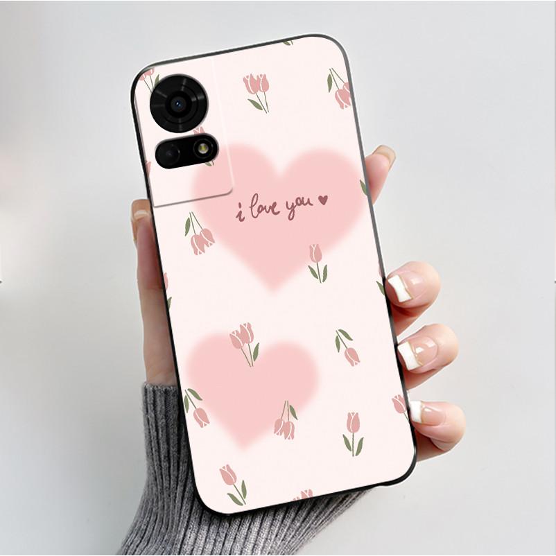 For TCL 50 LE K23 K24 Case Back Cover Luxury Butterfly Flowers Black Shockproof Soft Silicone Bumper Phone Casing TCL 50LE Coque