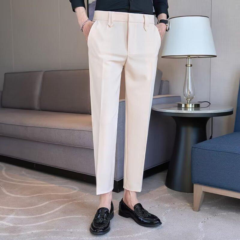 Trousers men's spring and summer new trend light and mature style slim straight pants men's fashion casual large size temperament nine-point pants