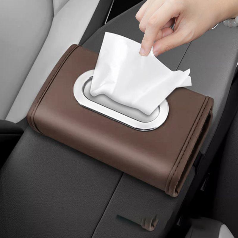Car Tissue Box Holder Pu Leather Car Center Console Armrest Napkin Box, Hanging Multi-Functional Tissue Box, Tissue Bag
