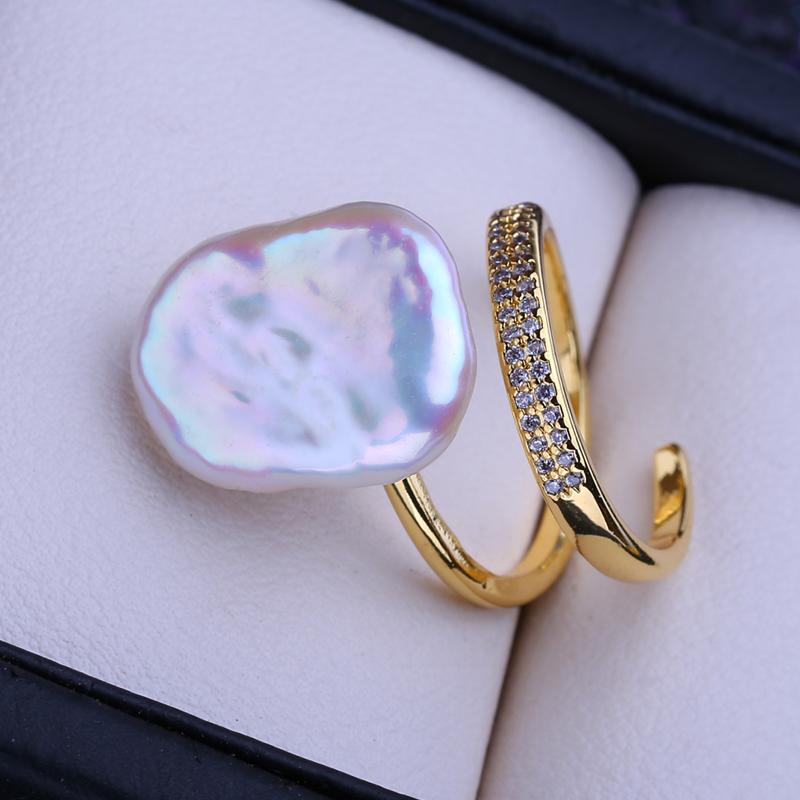 Fenasy Velké barokní přírodní sladkovodní perlové prsteny pro ženy módní Dámský kubický zirkonový prsten s velkou perlou