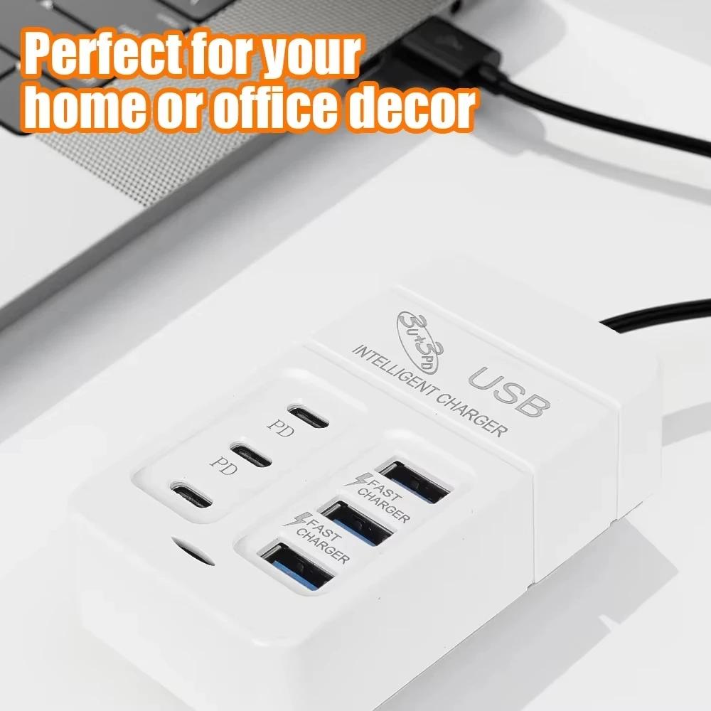 6 IN 1 USB Charger 35W PD Type C Fast Charge Charger Wall Phone Adapter Quick Charger 3.0 USB Hub EU US Plug USB Charger