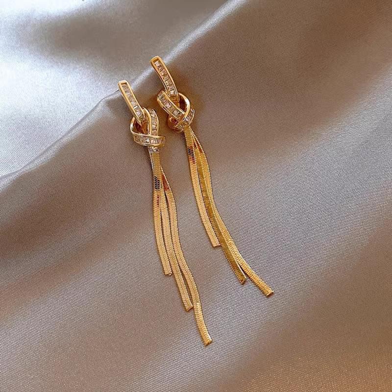 

#1Pair Gold Silver Color Zircon Twisted Knot Tassel Stud Earrings For Women Minimalist Trendy Fine Jewelry Accessories