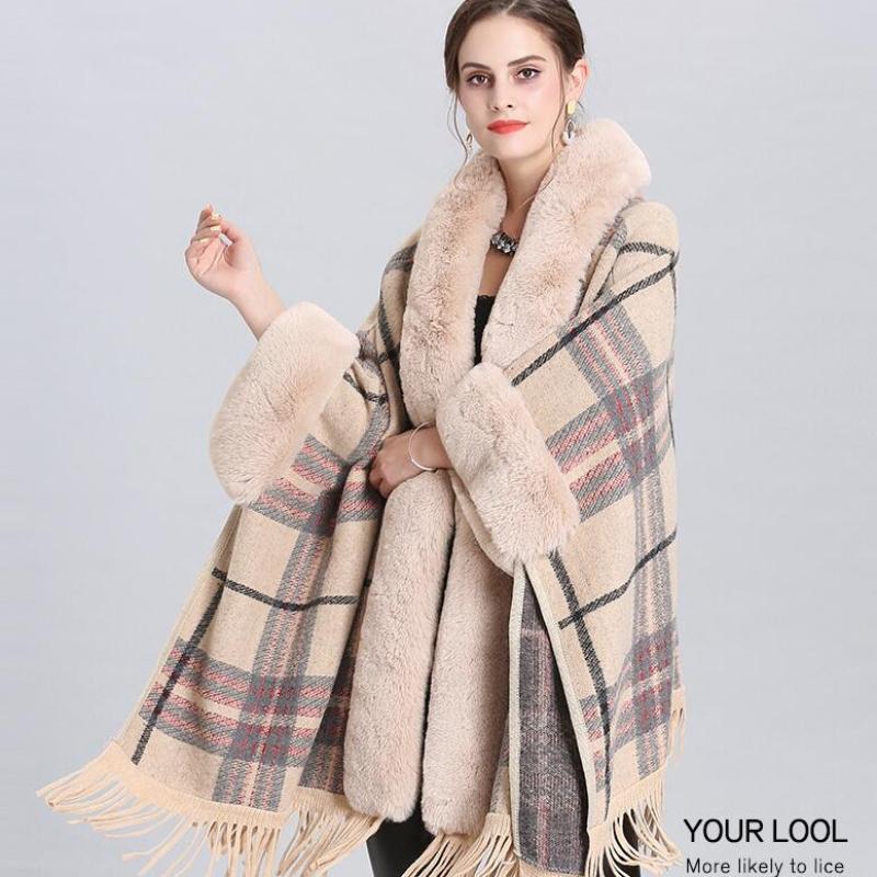 6 Farben Damen Streetwear Großer Kunstfellkragen Langer Cardigan Umhang Winter Warm Dick Fledermausärmel Gestreift Locker Mantel mit Kapuze