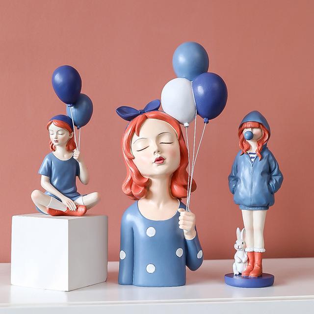 Nowoczesna żywica słodka dziewczyna balonowa statua akcesoria dom salon figurki pulpit dekoracja regał szafka rzeźba rzemiosło