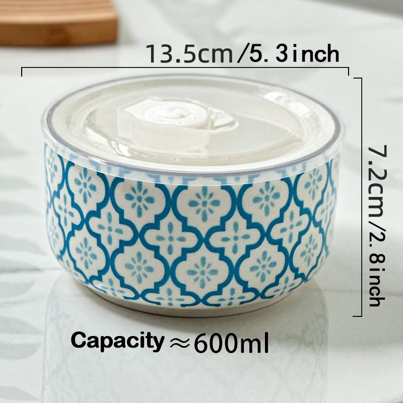 1-Pack 5.3 Inch Bohemian Lidded Fresh-Keeping Bowl, Microwave-Safe Multi-Purpose Fresh-keeping Bowl, Fruit/Salad/Pasta/Rice/Soup