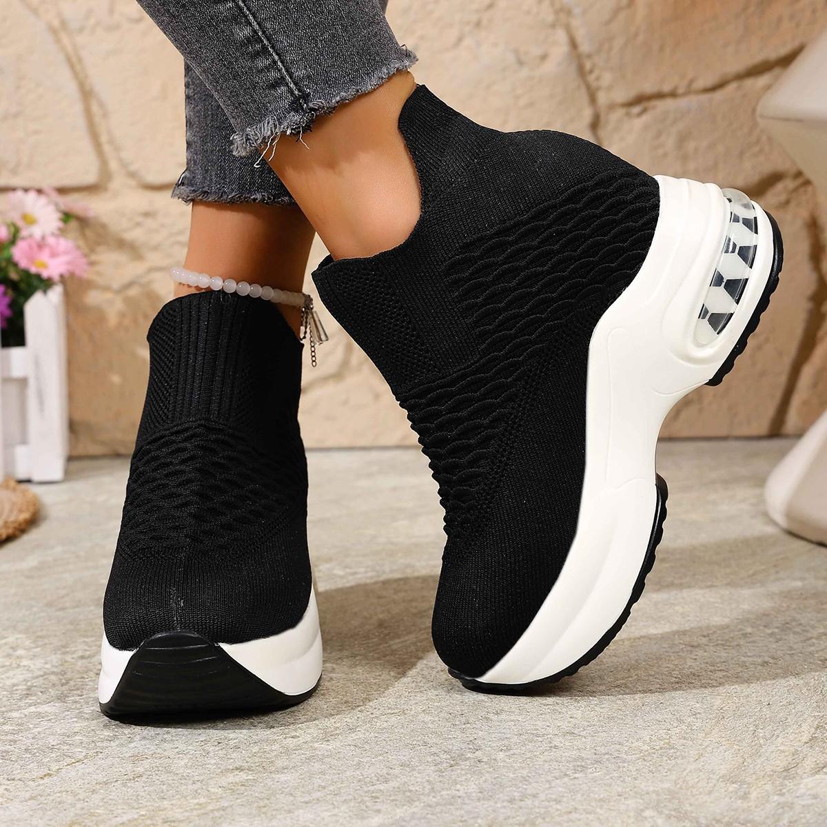 

Fashion Thick Sole Height Increasing Women s Mesh Breathable Casual Shoes Platform Slip on Sneakers Lightweight Wedges Vulcanized Shoes 43 чёрный