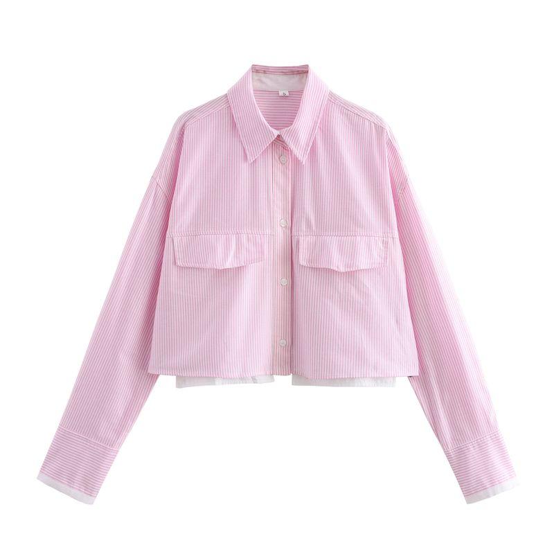 

Kaslead New Arrival Women s Fashion Style Fashion Stripes Cotton Comfortable Long Sleeve Lapel Shirt 8238939 Pink L