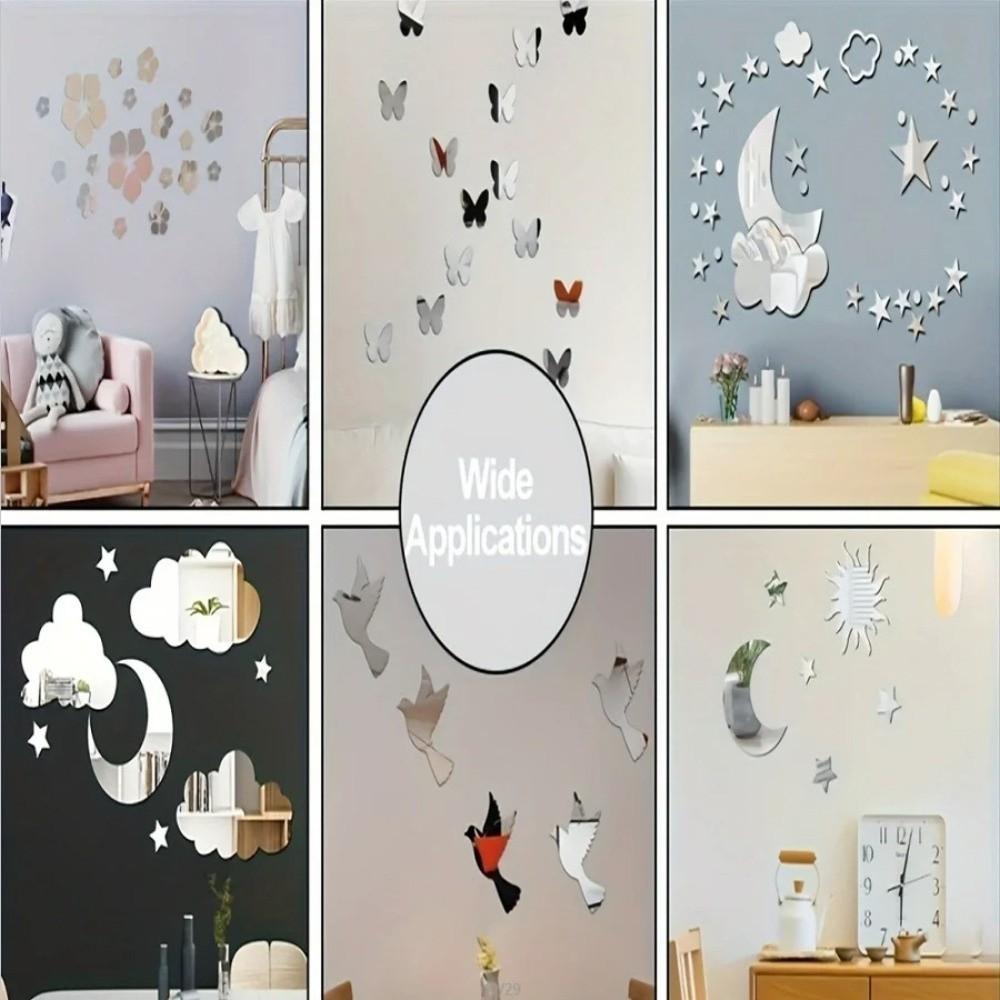 4pcs 20/30cm Acrylic Mirror Stickers Thickened Wall Stickers 3D Mirror Stickers  Living Room