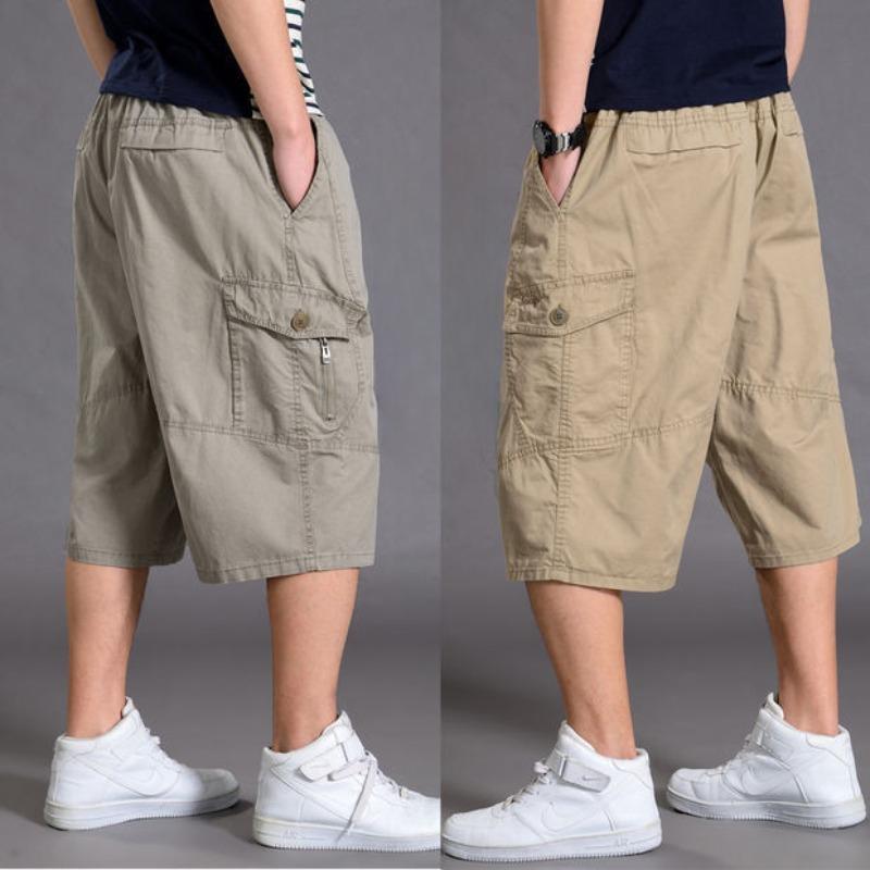 Shorts Casuales de Algodón Finos para Hombre de Verano Pantalones Jogger Cargo Sueltos con Cintura Elástica Pantalones Rectos de Calidad para Hombre