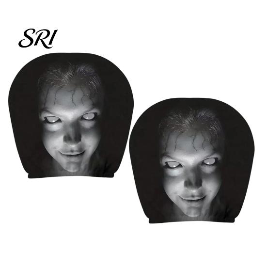 Unique Car Headrest Design 2Pcs Halloween Covers, Horror-Themed Seat Neck Pillow Washable Cover Cases, Breathable Stretchy Protector for Auto Interior